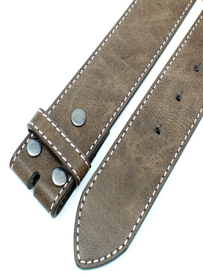BC Belts حزام جلدي من بي سي بيلتس بنسيج عتيق وخياطة ملونة، عرضه 1.5 بوصة، مزود بأزرار كبس (بني/أبيض - مقاس XS) - Image 4
